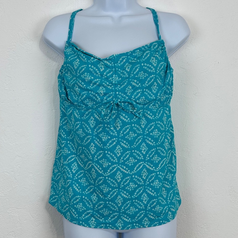 Lands End Womens Tankini Swim Top Sz 16 Blue Teal Adjustable Cross Straps